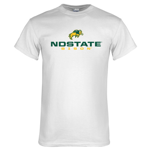 White T Shirt-NDSTATE Bison Stacked
