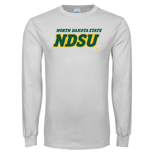 White Long Sleeve T Shirt-NDSU Wordmark
