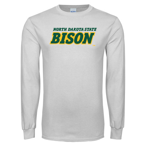 White Long Sleeve T Shirt-Bison Wordmark