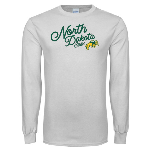 White Long Sleeve T Shirt-Stacked Script