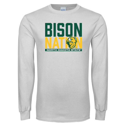White Long Sleeve T Shirt-Bison Nation