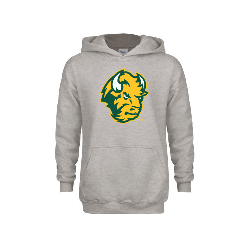 Youth Grey Fleece Hood-Bison Head