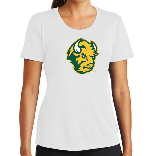 Womens White Performance Tee-Bison Head