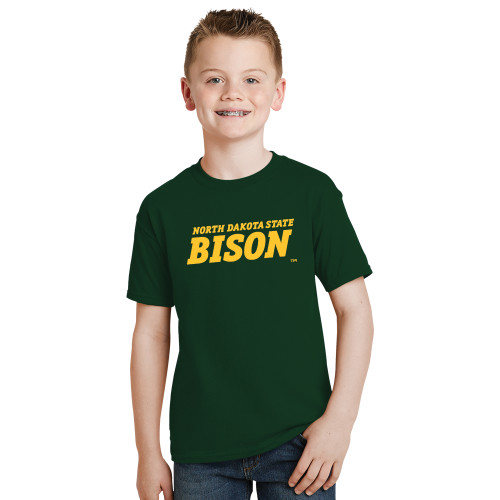 Youth Dark Green T-Shirt-Bison Wordmark