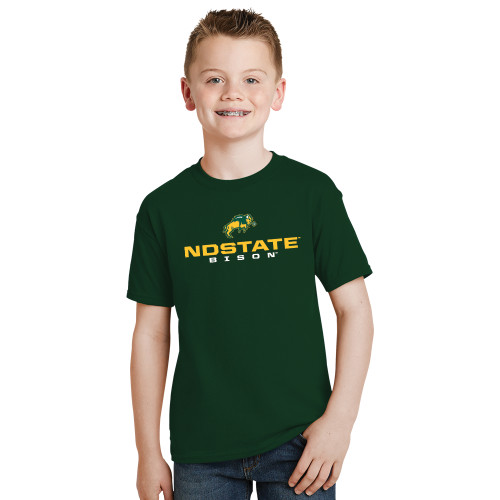 Youth Dark Green T-Shirt-NDSTATE Bison Stacked