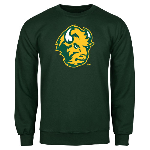 Dark Green Fleece Crew-Bison Head