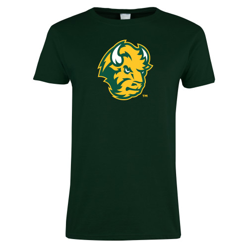 Womens Dark Green Short Sleeve Tee-Bison Head