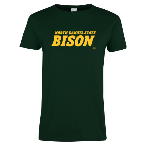 Womens Dark Green Short Sleeve Tee-Bison Wordmark