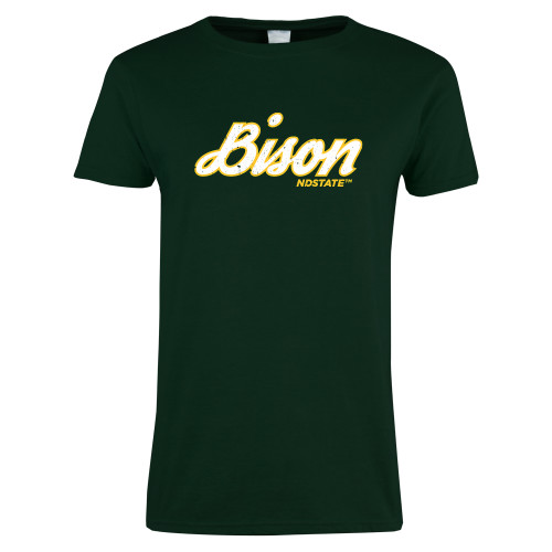 Womens Dark Green Short Sleeve Tee-Bison Script