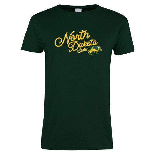 Womens Dark Green Short Sleeve Tee-Stacked Script