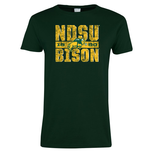 Womens Dark Green Short Sleeve Tee-Block Stacked Distressed