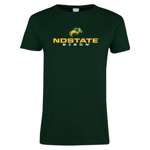 Womens Dark Green Short Sleeve Tee-NDSTATE Bison Stacked