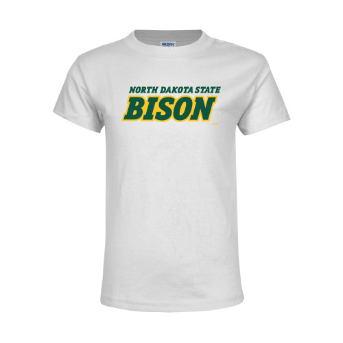 Youth White T Shirt-Bison Wordmark