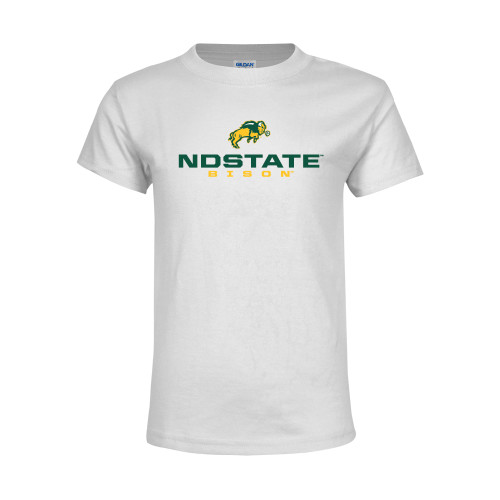 Youth White T Shirt-NDSTATE Bison Stacked