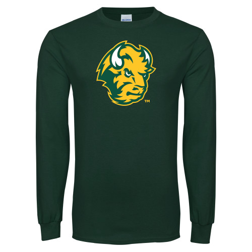 Dark Green Long Sleeve T Shirt-Bison Head