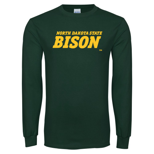 Dark Green Long Sleeve T Shirt-Bison Wordmark