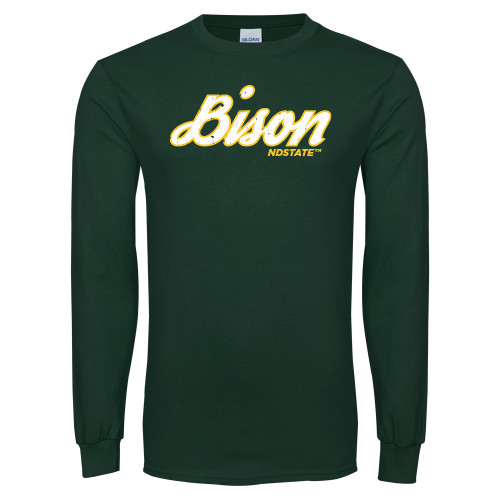 Dark Green Long Sleeve T Shirt-Bison Script