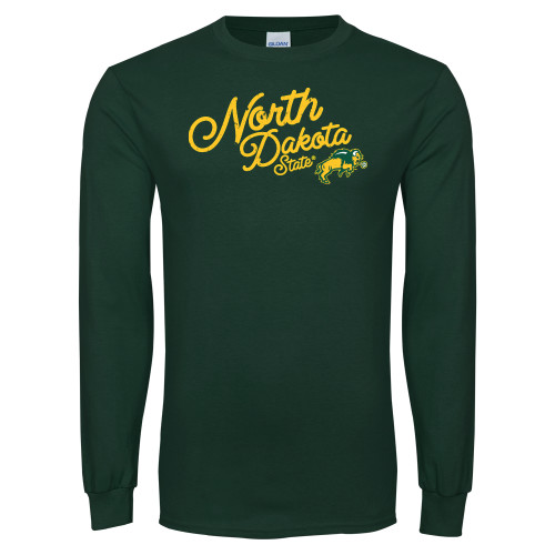 Dark Green Long Sleeve T Shirt-Stacked Script