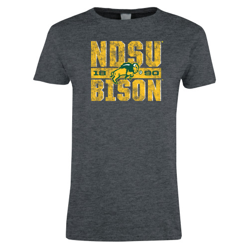 Womens Dark Heather Short Sleeve Tee-Block Stacked Distressed