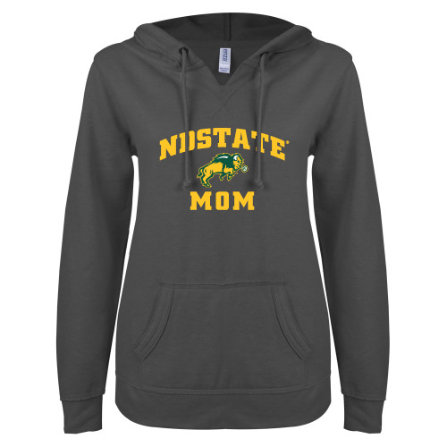 ENZA Womens Dark Heather V Notch Raw Edge Fleece Hoodie-Mom