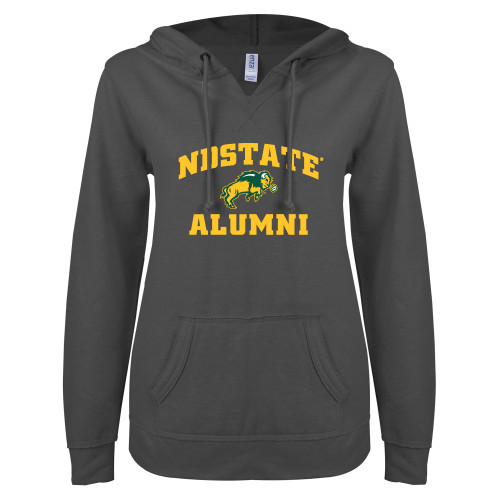 ENZA Womens Dark Heather V Notch Raw Edge Fleece Hoodie-Alumni