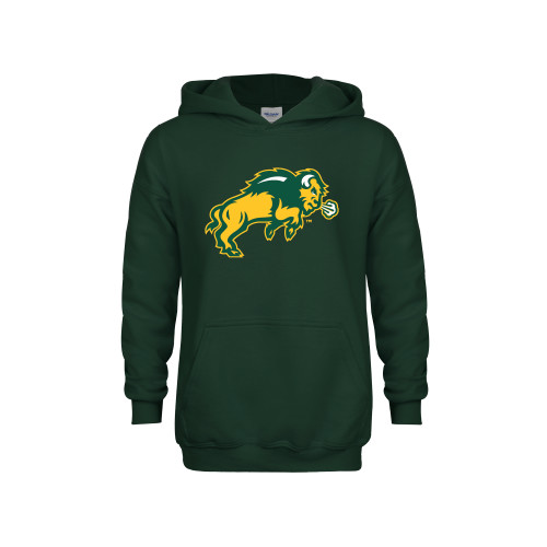 Youth Dark Green Fleece Hoodie-Full Bison