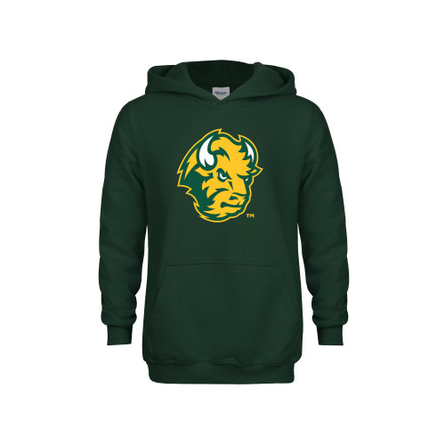 Youth Dark Green Fleece Hoodie-Bison Head