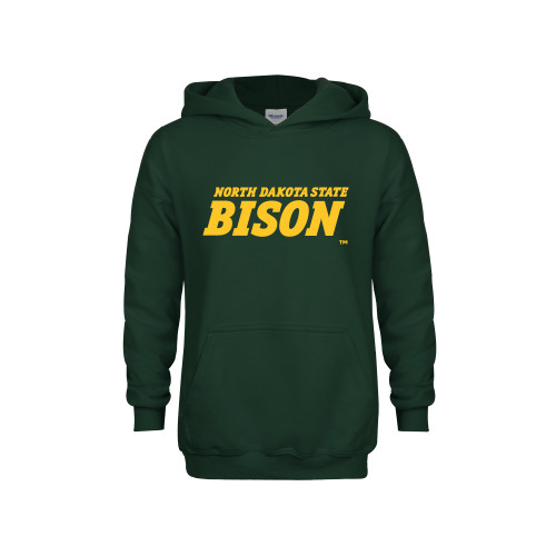 Youth Dark Green Fleece Hoodie-Bison Wordmark