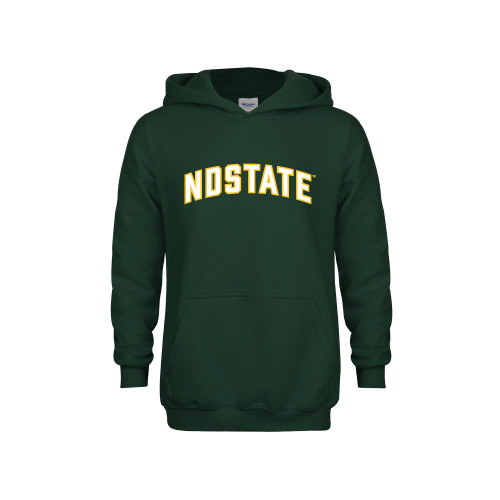 Youth Dark Green Fleece Hoodie-NDSTATE Arched