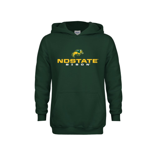 Youth Dark Green Fleece Hoodie-NDSTATE Bison Stacked