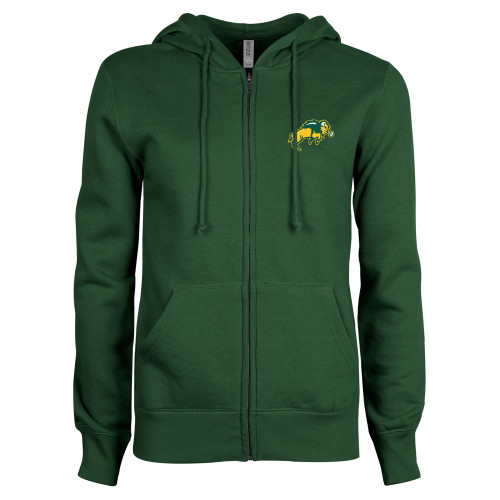 ENZA Womens Dark Green Fleece Full Zip Hoodie-Full Bison