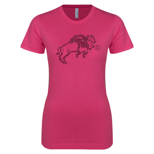 Next Level Womens Fuchsia Boyfriend Tee-M Hot Pink Glitter