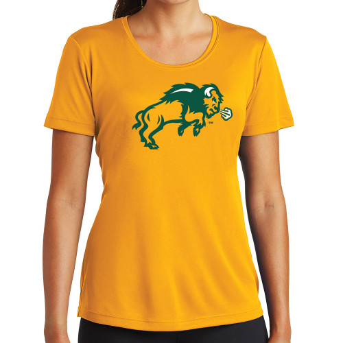 Womens Gold Performance Short Sleeve Tee-Full Bison