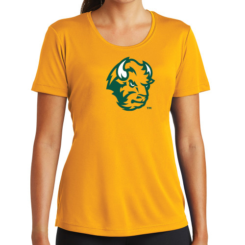 Womens Gold Performance Short Sleeve Tee-Bison Head