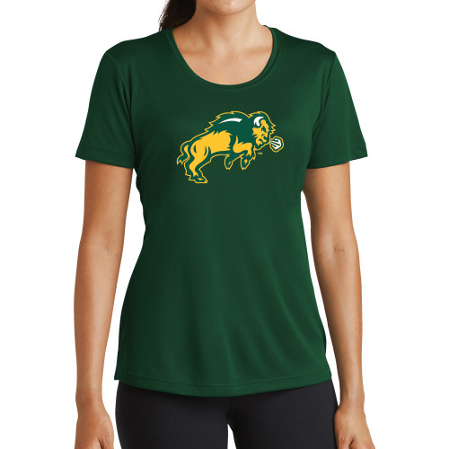 Womens Dark Green Performance Short Sleeve Tee-Full Bison