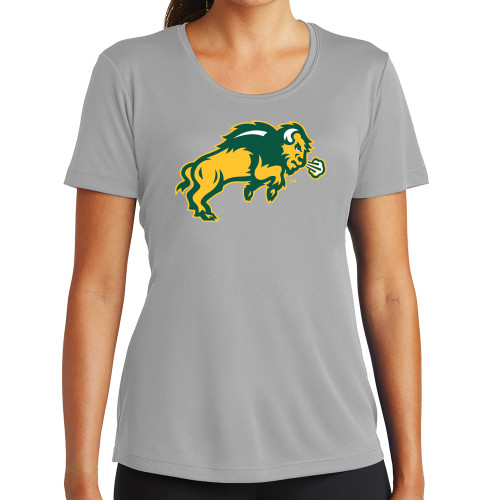 Womens Grey Performance Short Sleeve Tee-Full Bison