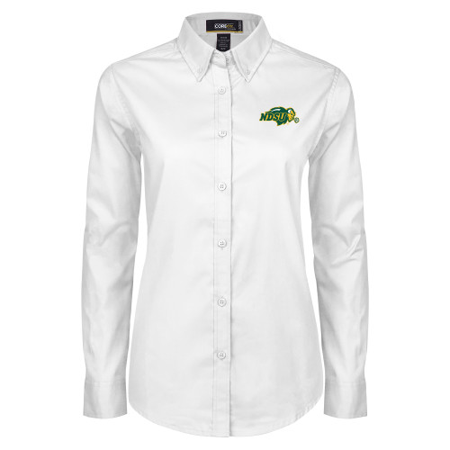 Womens White Twill Button Down Long Sleeve-Primary Mark