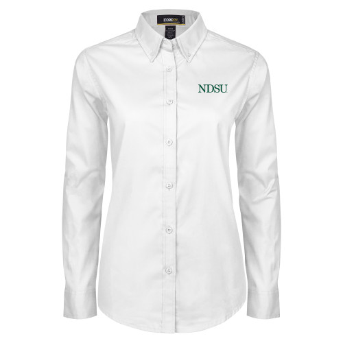 Womens White Twill Button Down Long Sleeve-University Signature