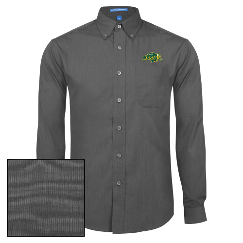 Dark Charcoal Poplin Crosshatch Long Sleeve Button Down-Primary Mark