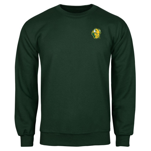 Dark Green Fleece Crew-Bison Head