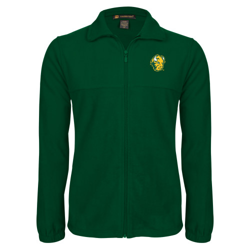 Dark Green Fleece Full Zip Jacket-Bison Head