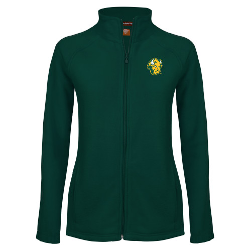 Womens Dark Green Fleece Full Zip Jacket-Bison Head