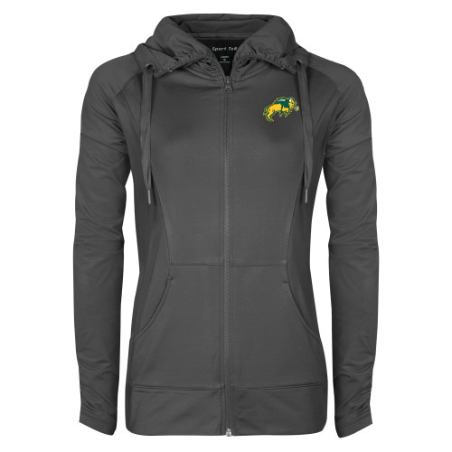 Womens Charcoal Sport Wick Stretch Full Zip Jacket-Full Bison
