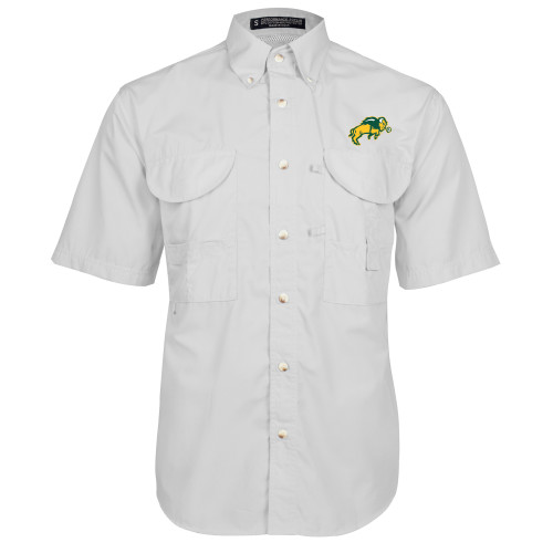 White Fishing Shirt Performance Short Sleeve-Full Bison