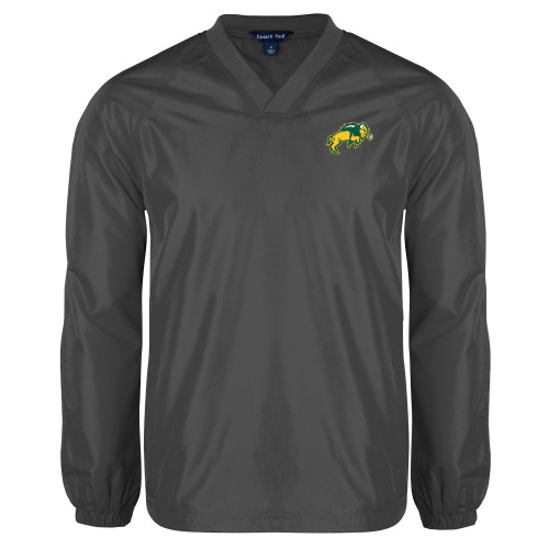Charcoal V Neck Raglan Windshirt-Full Bison
