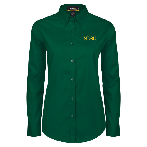 Womens Dark Green Twill Button Down Long Sleeve -University Signature
