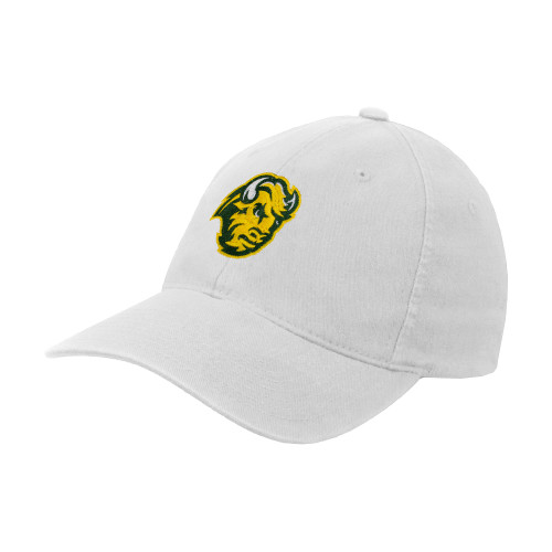White Flexfit Structured Low Profile Hat-Bison Head