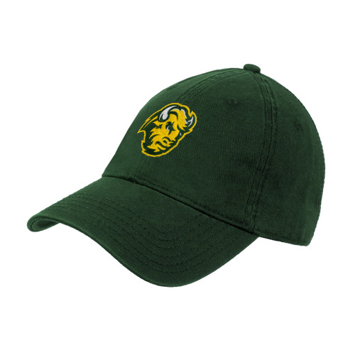 Dark Green Unstructured Adjustable Low Profile Hat-Bison Head