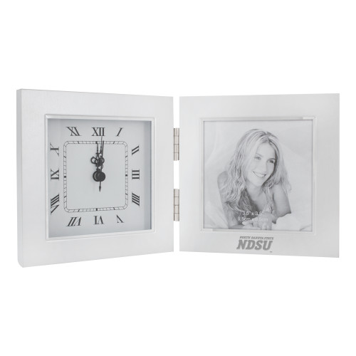 Silver Two Tone Photo Frame w/Clock-NDSU Wordmark Engraved