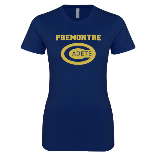 Next Level Womens Navy Boyfriend Tee-Premontre Cadets